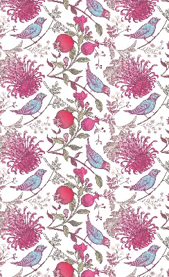 Rollo Fenster mit Motiv von bunten Vögeln zwischen Blumen