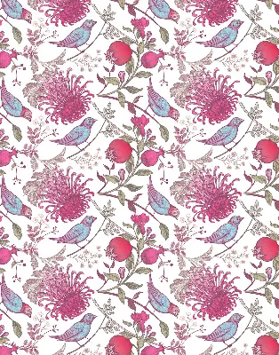 Rollo Fenster mit Motiv von bunten Vögeln zwischen Blumen