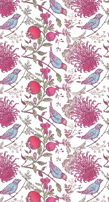 Rollo Fenster mit Motiv von bunten Vögeln zwischen Blumen