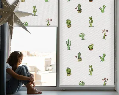 Fensterrollo innen mit Kakteenmotiv
