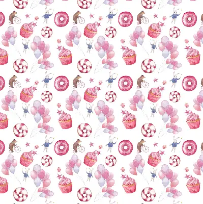 Fensterrollo mit rosa Luftballons, Donuts und Häschen