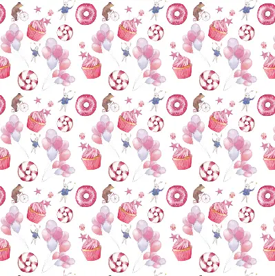 Fensterrollo mit rosa Luftballons, Donuts und Häschen