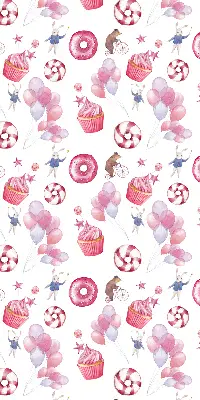 Fensterrollo mit rosa Luftballons, Donuts und Häschen