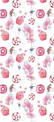 Fensterrollo mit rosa Luftballons, Donuts und Häschen
