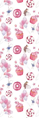 Fensterrollo mit rosa Luftballons, Donuts und Häschen