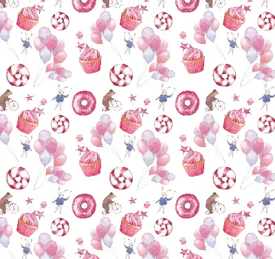 Fensterrollo mit rosa Luftballons, Donuts und Häschen