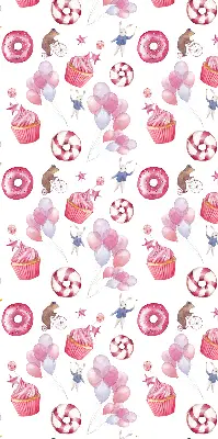 Fensterrollo mit rosa Luftballons, Donuts und Häschen