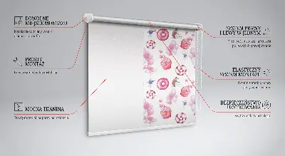 Fensterrollo mit rosa Luftballons, Donuts und Häschen