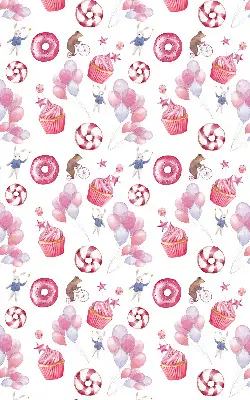 Fensterrollo mit rosa Luftballons, Donuts und Häschen