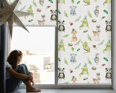 Fensterrollo mit Motiv von Tieren und Pflanzen