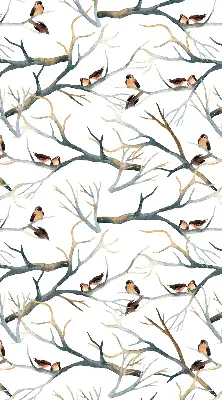 Rollo Fenster mit Motiv Vögel auf einem Baum