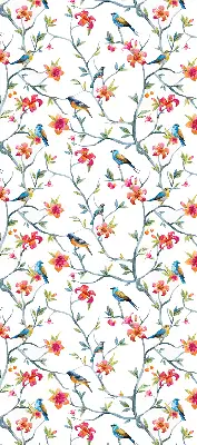 Fensterrollo innen mit einem Motiv von einem Vogel auf einem Ast