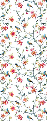 Fensterrollo innen mit einem Motiv von einem Vogel auf einem Ast