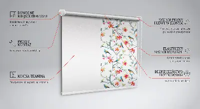 Fensterrollo innen mit einem Motiv von einem Vogel auf einem Ast