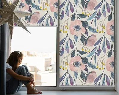 Fensterrollo mit Mohnblumenmotiv