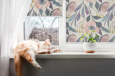 Fensterrollo mit Mohnblumenmotiv