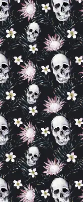 Rollo Fenster mit Motiv Schädel zwischen Blumen