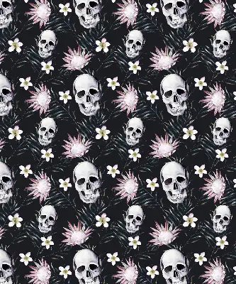Rollo Fenster mit Motiv Schädel zwischen Blumen