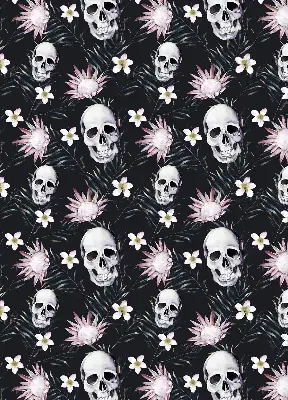 Rollo Fenster mit Motiv Schädel zwischen Blumen