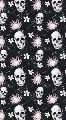 Rollo Fenster mit Motiv Schädel zwischen Blumen