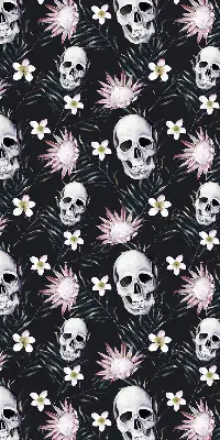 Rollo Fenster mit Motiv Schädel zwischen Blumen