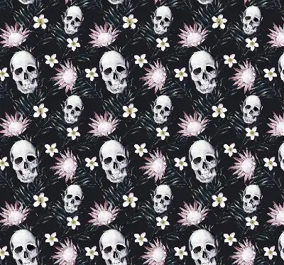 Rollo Fenster mit Motiv Schädel zwischen Blumen