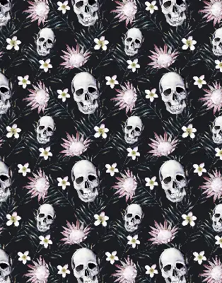 Rollo Fenster mit Motiv Schädel zwischen Blumen