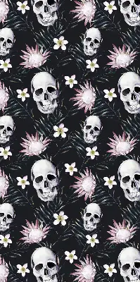 Rollo Fenster mit Motiv Schädel zwischen Blumen