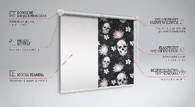 Rollo Fenster mit Motiv Schädel zwischen Blumen