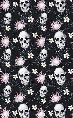 Rollo Fenster mit Motiv Schädel zwischen Blumen