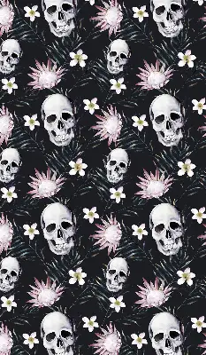 Rollo Fenster mit Motiv Schädel zwischen Blumen