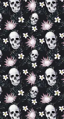 Rollo Fenster mit Motiv Schädel zwischen Blumen