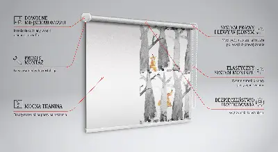 Fensterrollo innen mit Motiv von grauen Bäumen und roten Füchsen