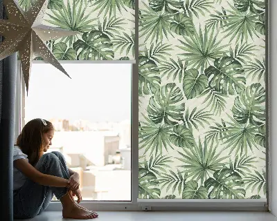Fensterrollo mit Motiv verschiedener Blätter