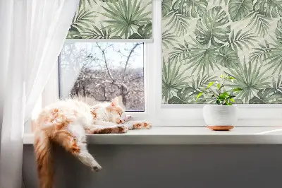 Fensterrollo mit Motiv verschiedener Blätter