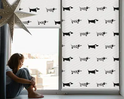 Fensterrollo für den Innenbereich mit Motiv gezeichnete Hunde