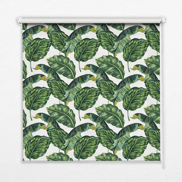 Fensterrollo mit Motiv exotischer Blätter