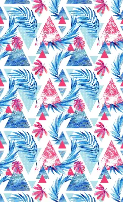 Fensterrollo für den Innenbereich mit blauem Blätter- und Dreieckmuster