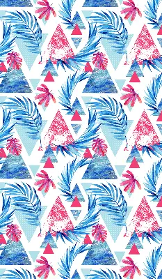 Fensterrollo für den Innenbereich mit blauem Blätter- und Dreieckmuster