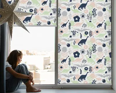 Fensterrollo mit buntem Dinosaurier-Motiv