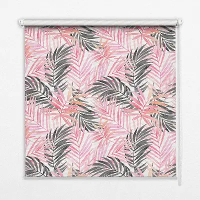 Fensterrollo innen mit Motiv von rosa und schwarzen Blättern