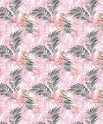 Fensterrollo innen mit Motiv von rosa und schwarzen Blättern