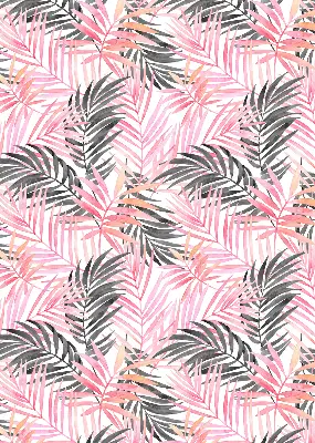 Fensterrollo innen mit Motiv von rosa und schwarzen Blättern