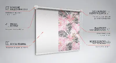 Fensterrollo innen mit Motiv von rosa und schwarzen Blättern