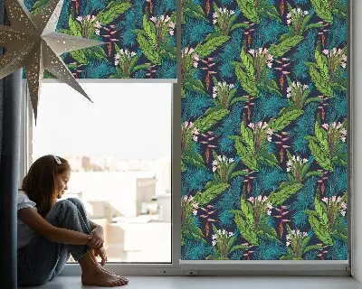 Rollo für Fenster mit exotischem Pflanzenmotiv