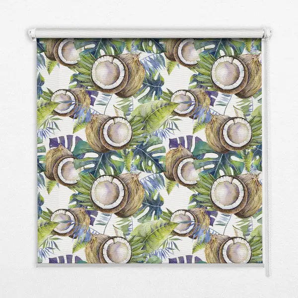 Fensterrollo mit Motiv von Kokosnüssen und ihren Blättern