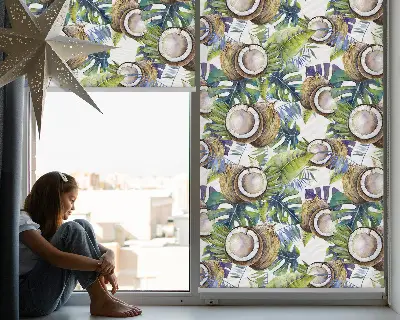 Fensterrollo mit Motiv von Kokosnüssen und ihren Blättern