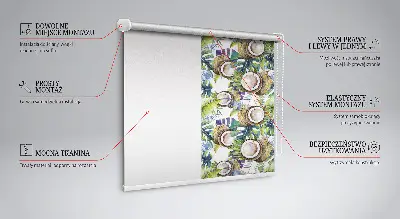 Fensterrollo mit Motiv von Kokosnüssen und ihren Blättern