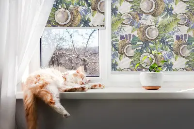 Fensterrollo mit Motiv von Kokosnüssen und ihren Blättern