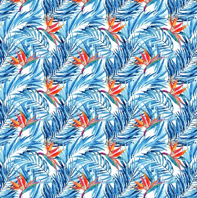Fensterrollo für den Innenbereich mit blauem Blättermotiv